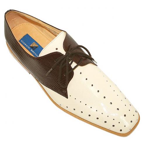 Giorgio Brutini Cream/Brown Lizard Print Shoes with Perforations On Front 171719-2